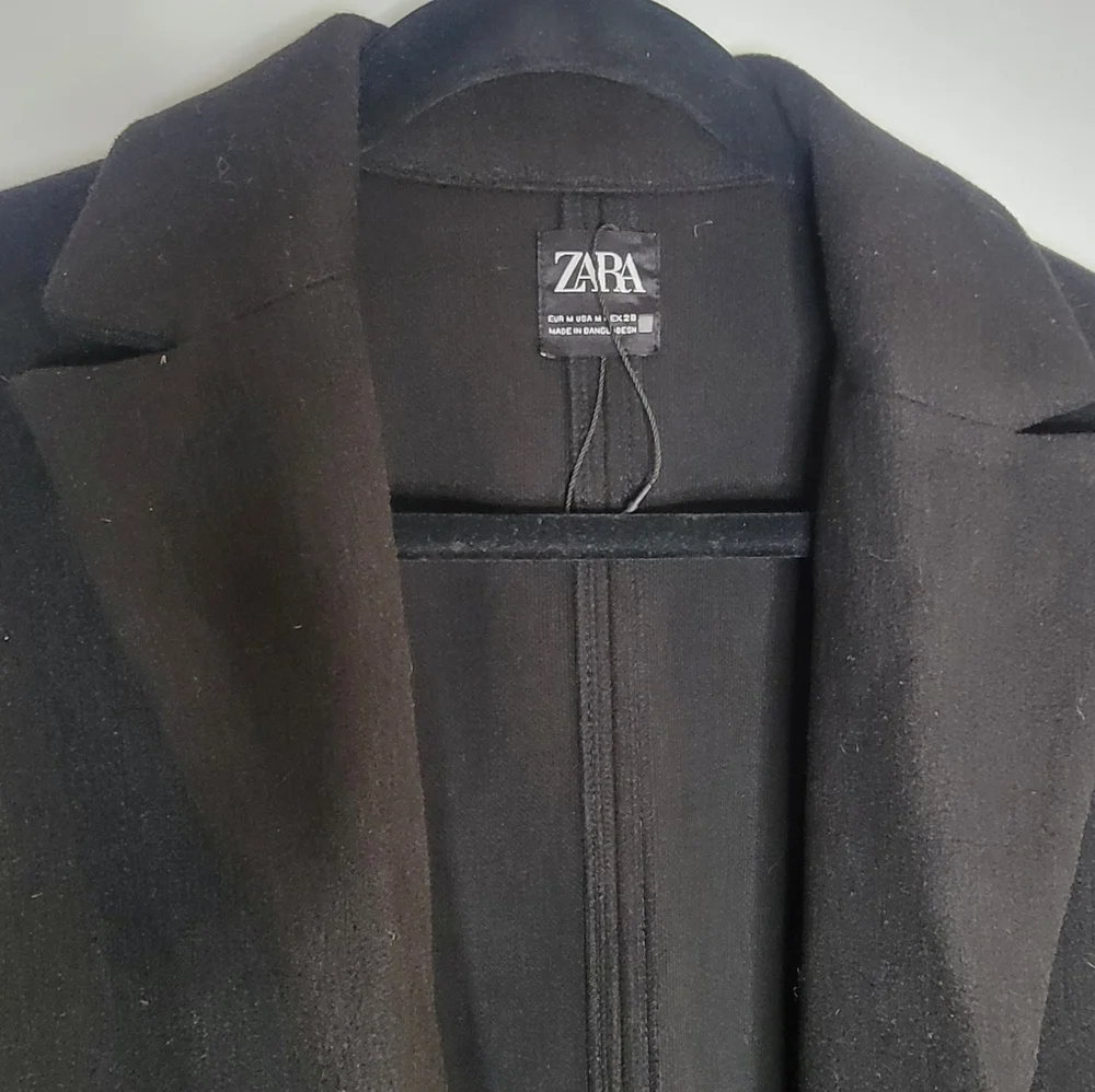 ZARA Black Long Open Front Coat Minimalist Tailored Jacket Size M - Picture 9 of 9
